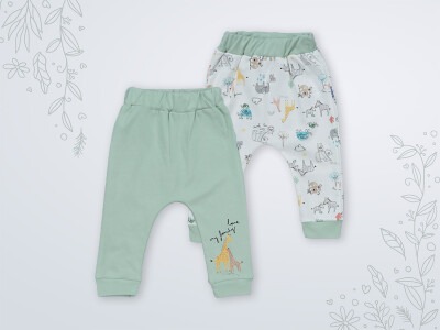 Wholesale 2-Piece Baby Pants Set 3-18M Miniworld 1003-16453 Green almond2