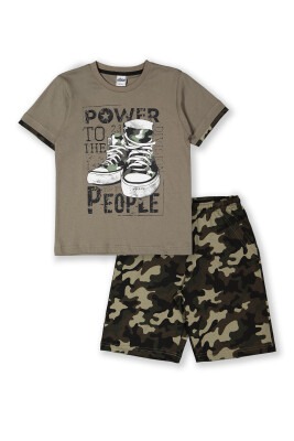 Wholesale 2-Piece Boys Patterned T-shirt and Shorts 8-14Y Elnino 1025-22151 - Elnino