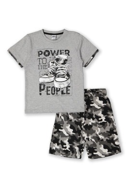 Wholesale 2-Piece Boys Patterned T-shirt and Shorts 8-14Y Elnino 1025-22151 Gray