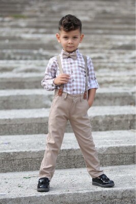 Wholesale 2-Piece Boys Plaid Patterned Shirt and Pants 5-8Y Terry 1036-6288 - Terry