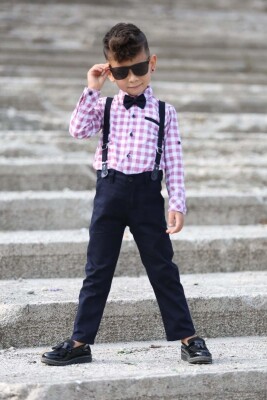 Wholesale 2-Piece Boys Plaid Patterned Shirt and Pants 5-8Y Terry 1036-6288 Claret Red