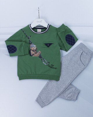 Wholesale 2-Piece Boys Set with Sweat and Sweatpants 1-4Y Sani 1068-4585-1 Green Almond