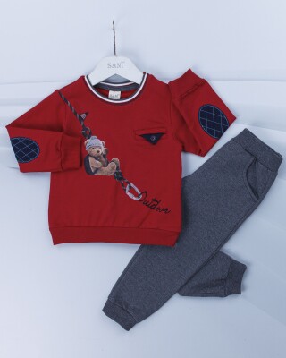 Wholesale 2-Piece Boys Set with Sweat and Sweatpants 1-4Y Sani 1068-4585-1 Claret Red