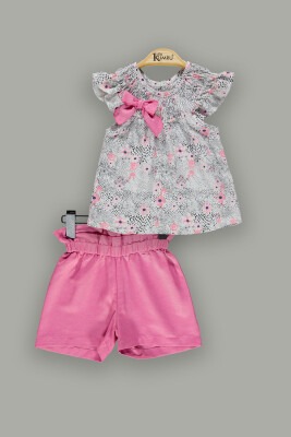 Wholesale 2-Piece Girl Shorts Set With Blouse 2-5Y Kumru Bebe 1075-3679 Fuschia