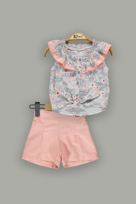 Wholesale 2-Piece Girl Shorts Set With Ruffle Blouse 2-5Y Kumru Bebe 1075-3681 Salmon Color 