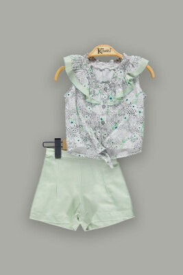 Wholesale 2-Piece Girl Shorts Set With Ruffle Blouse 2-5Y Kumru Bebe 1075-3681 Mint Green 