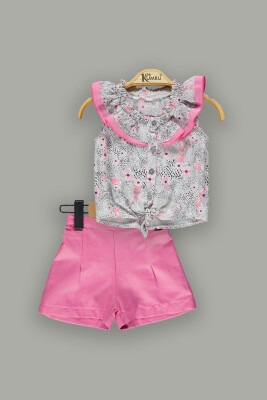Wholesale 2-Piece Girl Shorts Set With Ruffle Blouse 2-5Y Kumru Bebe 1075-3681 Fuschia