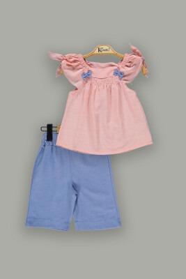 Wholesale 2-Piece Girls Blouse and Shorts Sets 2-5Y Kumru Bebe 1075-3821 Salmon Color 