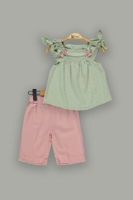 Wholesale 2-Piece Girls Blouse and Shorts Sets 2-5Y Kumru Bebe 1075-3821 Mint Green 
