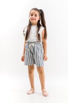 Wholesale 2-Piece Girls Blouse Set With Shorts 6-9Y Wecan 1022-23312 Navy 