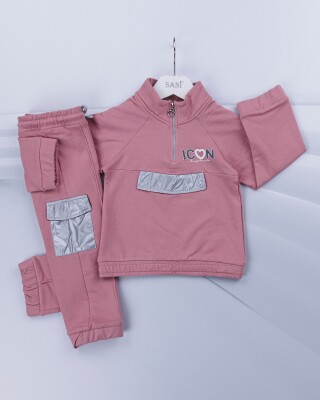 Wholesale 2-Piece Girls Set with Sweat and Pants 1-4Y Sani 1068-4541 Dusty Rose