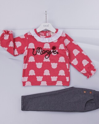 Wholesale 2-Piece Girls Set with Sweater and Pants 1-4Y Sani 1068-4565-1 Fuschia