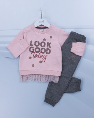 Wholesale 2-Piece Girls Set with Swet and Sweatpants 1-4Y Sani 1068-4581-1 Smoked Color