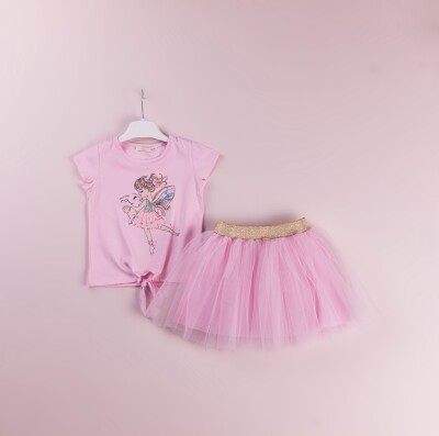 Wholesale 2-Piece Girls Skirt and Printed T-shirt Set 1-4Y BabyRose 1002-4147 Pink