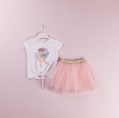 Wholesale 2-Piece Girls Skirt and Printed T-shirt Set 1-4Y BabyRose 1002-4147 Ecru