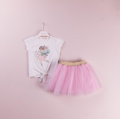 Wholesale 2-Piece Girls Skirt and Printed T-shirt Set 1-4Y BabyRose 1002-4147 Blanced Almond
