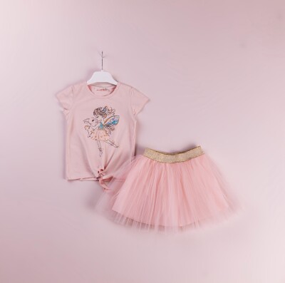 Wholesale 2-Piece Girls Skirt and Printed T-shirt Set 1-4Y BabyRose 1002-4147 Salmon Color 