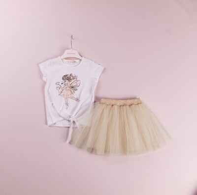 Wholesale 2-Piece Girls Skirt and Printed T-shirt Set 1-4Y BabyRose 1002-4147 Beige
