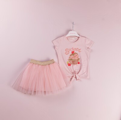 Wholesale 2-Piece Girls Skirt and T-shirt 1-4Y BabyRose 1002-4145 Salmon Color 