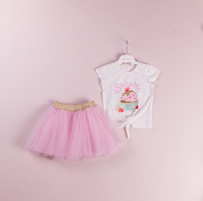Wholesale 2-Piece Girls Skirt and T-shirt 1-4Y BabyRose 1002-4145 Blanced Almond