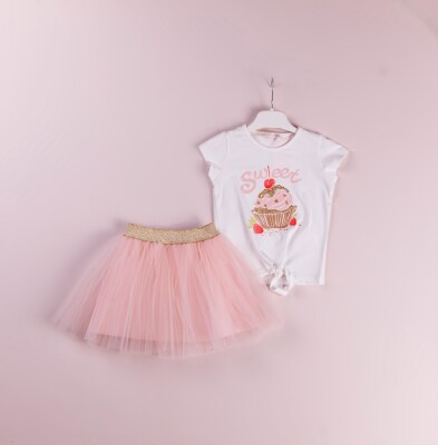 Wholesale 2-Piece Girls Skirt and T-shirt 1-4Y BabyRose 1002-4145 Ecru
