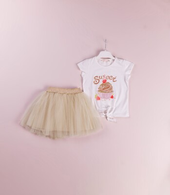 Wholesale 2-Piece Girls Skirt and T-shirt 1-4Y BabyRose 1002-4145 Beige