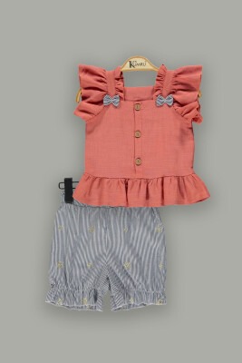 Wholesale 2-Piece Girls Sleeveless Blouse and Shorts Sets 2-5Y Kumru Bebe 1075-3819 Tile Red 