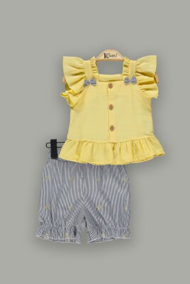 Wholesale 2-Piece Girls Sleeveless Blouse and Shorts Sets 2-5Y Kumru Bebe 1075-3819 Yellow