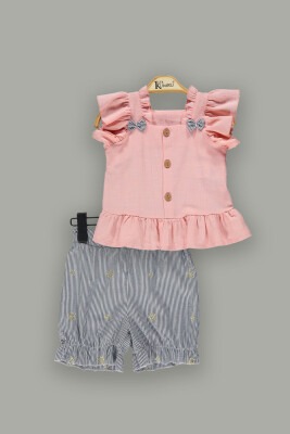 Wholesale 2-Piece Girls Sleeveless Blouse and Shorts Sets 2-5Y Kumru Bebe 1075-3819 Salmon Color 