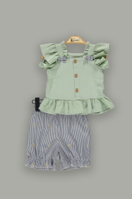 Wholesale 2-Piece Girls Sleeveless Blouse and Shorts Sets 2-5Y Kumru Bebe 1075-3819 Mint Green 
