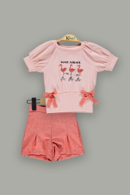 Wholesale 2-Piece Girls T-shirt and Shorts 2-5Y Kumru Bebe 1075-3941 Pink