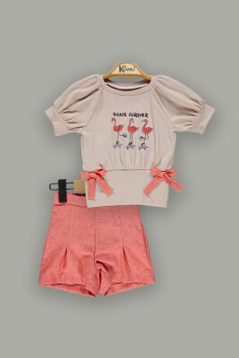 Wholesale 2-Piece Girls T-shirt and Shorts 2-5Y Kumru Bebe 1075-3941 Beige