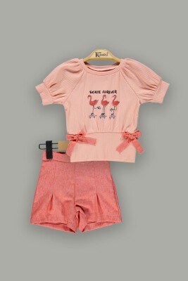Wholesale 2-Piece Girls T-shirt and Shorts 2-5Y Kumru Bebe 1075-3941 Salmon Color 