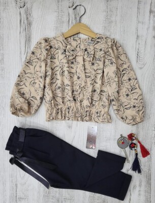 Wholesale 2-Piece Patterned Blouse and Pants 3-7Y Moda Mira 1080-6087 - Moda Mira