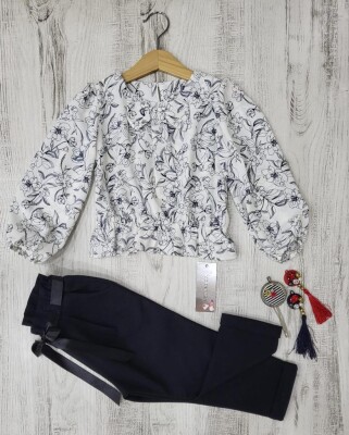 Wholesale 2-Piece Patterned Blouse and Pants 3-7Y Moda Mira 1080-6087 Ecru