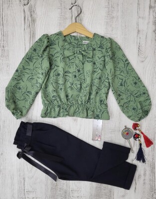Wholesale 2-Piece Patterned Blouse and Pants 3-7Y Moda Mira 1080-6087 Green