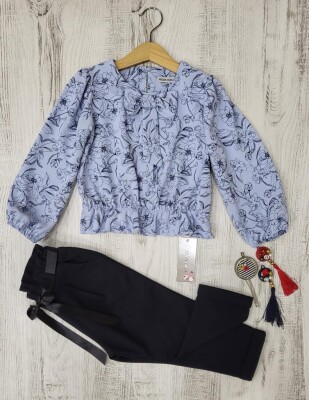 Wholesale 2-Piece Patterned Blouse and Pants 3-7Y Moda Mira 1080-6087 Blue