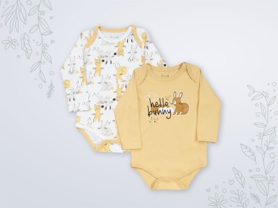 Wholesale 2-Piece Unisex Baby Onesies Set 3-18M Miniworld 1003-18101 Mustard