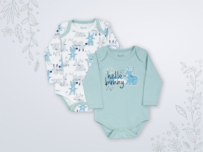 Wholesale 2-Piece Unisex Baby Onesies Set 3-18M Miniworld 1003-18101 Light Blue