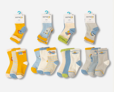 Wholesale 24-Piece Boys SocksDefne 1064-DFN3-E022-22(3-4) - Defne