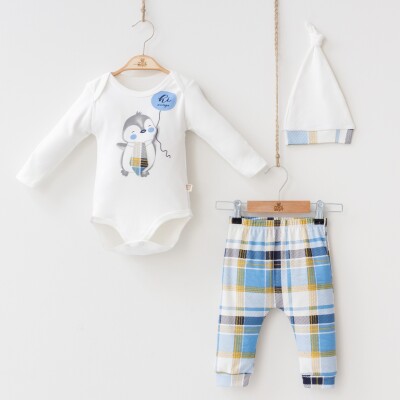 Wholesale 3-Piece Baby Boys Bodysuit Set with Hat and Pants 3-12M Minizeyn 2014-5566 Blue