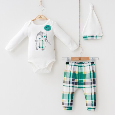 Wholesale 3-Piece Baby Boys Bodysuit Set with Hat and Pants 3-12M Minizeyn 2014-5566 Green