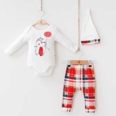 Wholesale 3-Piece Baby Boys Bodysuit Set with Hat and Pants 3-12M Minizeyn 2014-5566 Red