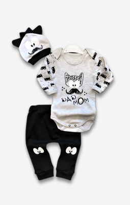 Wholesale 3-Piece Baby Boys Bodysuit Set with Hat and Pants 3-9M Minizeyn 2014-5558 Gray