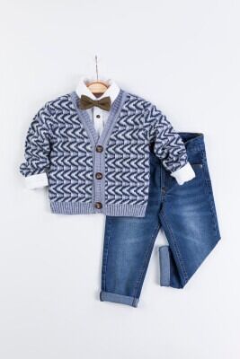 Wholesale 3-Piece Baby Boys Boys Cardigan Set with Denim Pants and Shirts 6-24M Gold Class 1010-1416 - Gold Class