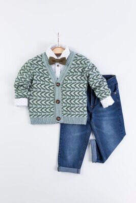 Wholesale 3-Piece Baby Boys Boys Cardigan Set with Denim Pants and Shirts 6-24M Gold Class 1010-1416 Green