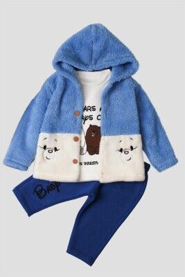Wholesale 3-Piece Baby Boys Cardigan Body and Pants 9-24M Kidexs 1026-45036 Saxe
