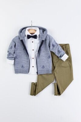 Wholesale 3-Piece Baby Boys Cardigan Set with Shirt and Pants 6-24M Gold Class 1010-1409 - Gold Class