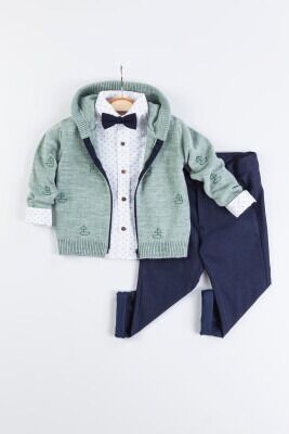 Wholesale 3-Piece Baby Boys Cardigan Set with Shirt and Pants 6-24M Gold Class 1010-1409 - Gold Class (1)