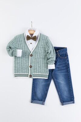 Wholesale 3-Piece Baby Boys Cardigan Set with Shirt and Pants 6-24M Gold Class 1010-1412 Green